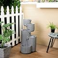 Alpine Corporation WIN1706 Outdoor Floor 5-Tier Fluted Pots Fountain w/LED Lights, Tiered Garden Water Fountain, 32" H, Gray