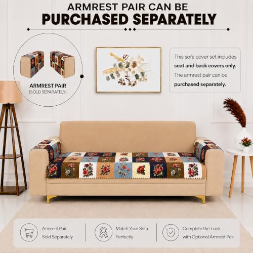 Image of Homerz Premium Printed Quilted Velvet Sofa Slip Cover Protector with Tassels, Sofa Mat, Exact Size, Antislip Cover (Milan, 2 Seater, Half)