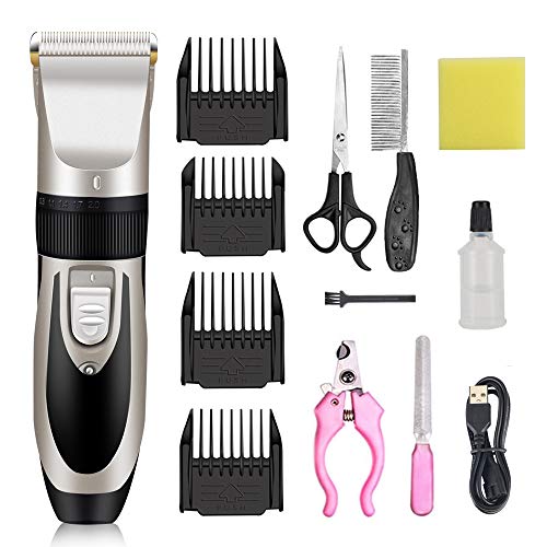 Dog Clippers Low Noise Rechargeable Pet Clippers Electric with Comb Guides Scissors Nail Kits for Dogs Cats & Other