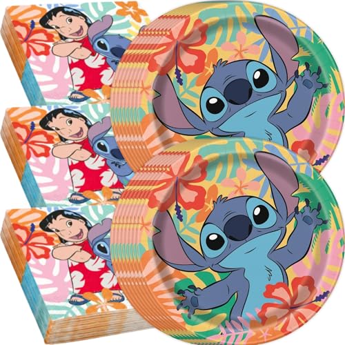 Assiettes et serviettes Lilo et Stitch pour fête anniversaire | Pack de 32 pièces de décoration