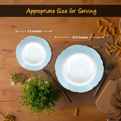 Gusto-Buono-Porcelain-12-Piece-Dinner-Set-6-Salad-Plates-75-6-Dinner-Plates-105-Light-Blue-Golden-Finish-Dinnerware-Italy-Design-Ideal-for-All-Occasions-Gift Gusto Buono Porcelain 12 Piece Dinner Set 6 Salad Plates 75 6 Dinner Plates 105 Light Blue Golden Finish Dinnerware Italy Design Ideal for All Occasions Gift