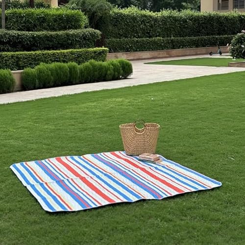 Image of Striped Picnic Mat - 1.4m x 1.4m | Yoga & Kids Play mat | Non Toxic| Waterproof, Foldable & Lightweight Outdoor & Indoor Mat | Easy to Carry, Clean & Ideal for Park, Beach & Camping