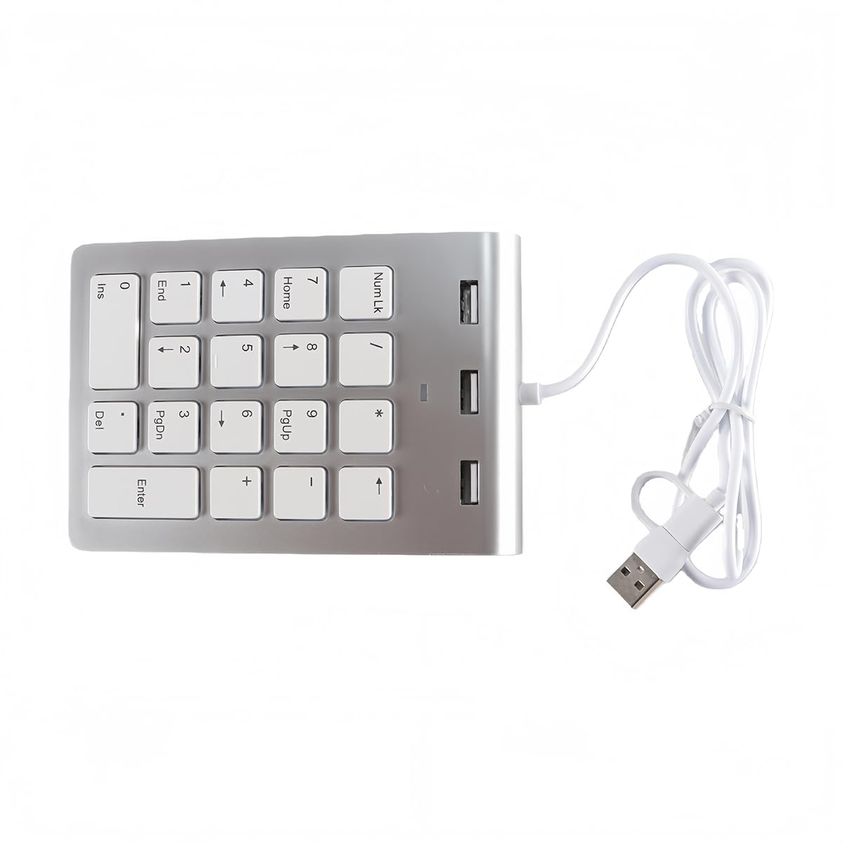 Przewodowa klawiatura numeryczna, 18 klawiszy z blokiem numerycznym i 3 portami USB 2.0, przenośna i funkcyjna do laptopów, komputerów stacjonarnych, tabletów, Plug & Play