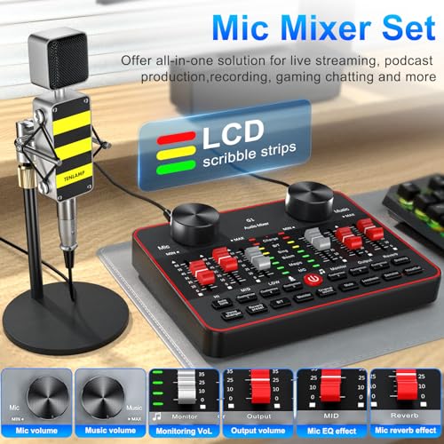 Image of neculogy Podcast Equipment Bundle, Audio Interface with Cardioid Designer BM800 Mic for Gamer and All-in-One DJ Mixer, Perfect for Live Streaming, Singing, YouTube, Gaming
