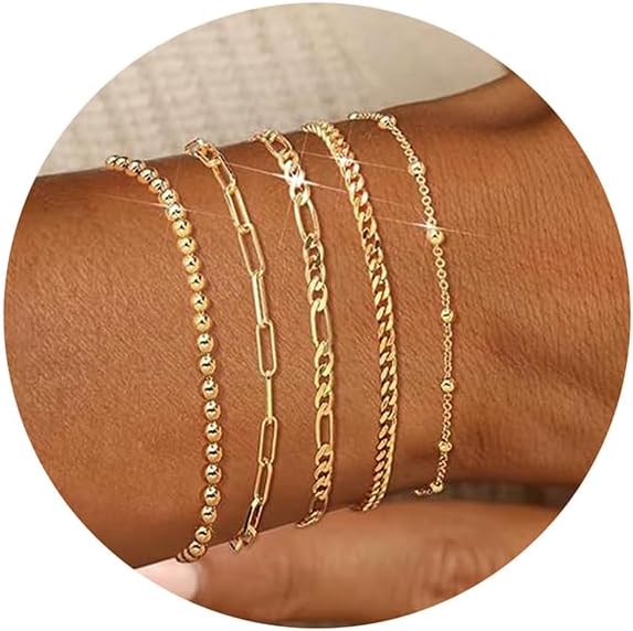 Margelife Elegant 18K Gold-Plated Bracelet and Necklace Set – 5-Piece Jewelry Pack for Women, Perfect for Holidays and Celebrations