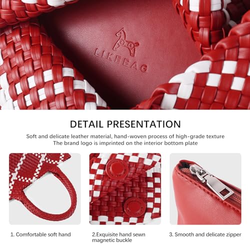 Image of Woven Tote Bag Womens Purse Vegan Leather Shoulder Handbags Fashion Summer Beach Tote Bags Large Travel Totes