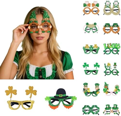 Women St. Patrick's Day Shamrock Glasses Sequin Sparkling Eyeglass Green Clover Costume Party Eyewear Decorations Accessories