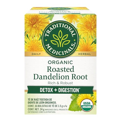 Traditional Medicinals Organic Roasted Dandelion Root Tea | 16 Tea Bags | Rich & Robust | Detox & Digestion | Caffeine Free | USDA Organic