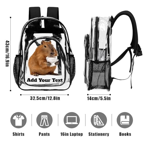 MoBlinko Personalized Clear Backpack Heavy Duty PVC Capybara Eat Homework Custom Name Large Transparent Backpack Bag3