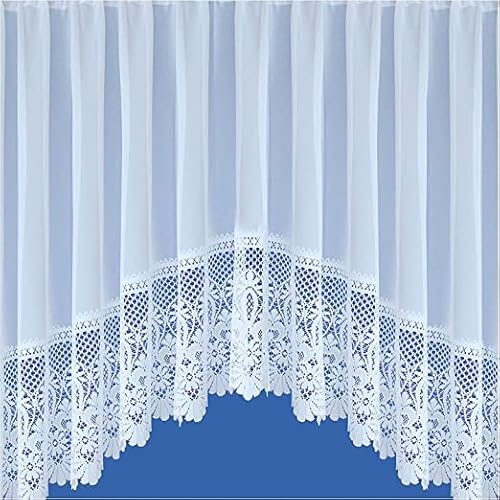 Maple Textiles Jardiniere White Net Curtain Plain with a Victorian Heavy Lace Scalloped Base Sold in 3 Widths and 5 Drops and (200"(508cm) Wide x 45"(114cm) Drop)