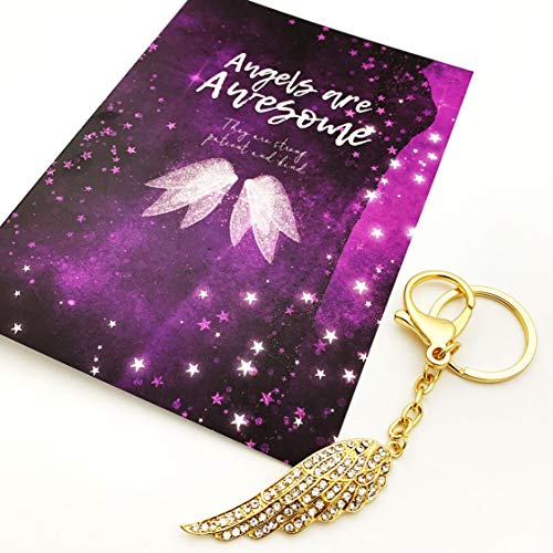 Smiling Wisdom - Happy Birthday Angel Awesome Friend Greeting Card And Keychain Gift Set - Sister, Mom, Daughter, Women - Gold With Rhinestones #TOP2