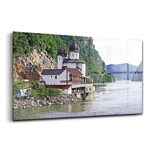 Art moderne sur verre église au bord de l'eau 120x60cm haut de gamme