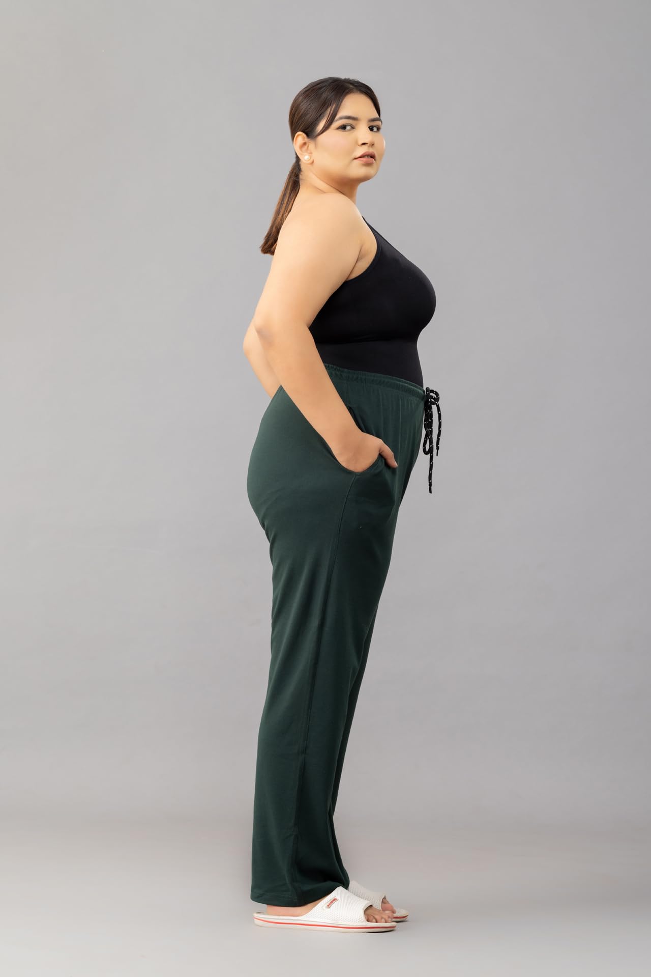 CUPID Women's Regular Fit Cotton Pant, High Rise Pajama, Stretchy Parallel Leg Pyjama For Night Wear_Bottle Green_Large 3