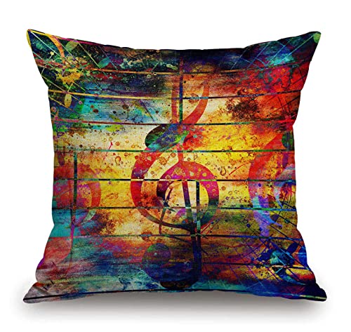 TSSOHU Music Note Pillow Cover 18x18 Inch Colorful Graffiti Creative Plank Stripes Watercolor Art Farmhouse Decorative Throw Pillow Cover Square Cushion Case for Home Sofa Couch Decoration