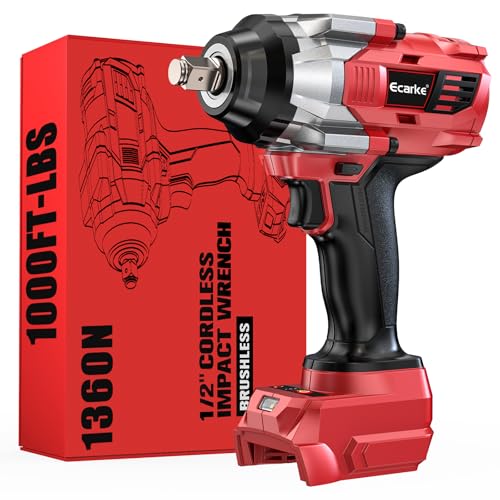 Ecarke Clé à chocs sans fil 1400 Nm compatible avec Mil-Waukee 18 V Lithium Brushless 1/2