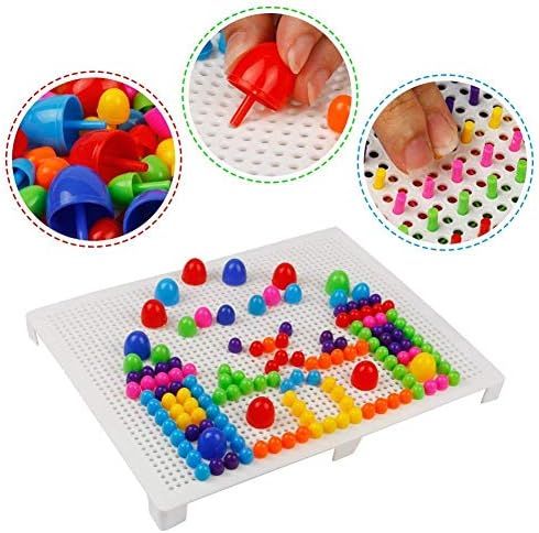 Jsvacva 676 pcs Mushroom Nails Pegboard Educational Colourful Jigsaw Puzzle Building Bricks Creative DIY Mosaic Toys for Kids & Toddlers, Birthday Gift for Girls Boys Age 3-8 Years