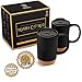 Extra Large Ceramic Coffee Mug w/Lid and Cork Coaster Bottom - 17oz Slideproof Coffee Cups w/Handle and Sip and Cover Lid - Set of 2 Dishwasher Safe Ceramic Travel Mugs - Reusable Black Insulated Cup