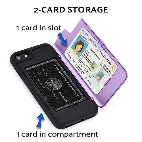 Toru Cx Pro Case For Iphone Se 2022 / Se 2020/8 / 7, With Card Holder | Slim Protective Shockproof Heavy Duty Cover With Hidden Card Wallet Flip Slot Compartment Kickstand | Include Mirror - Purple #TOP2