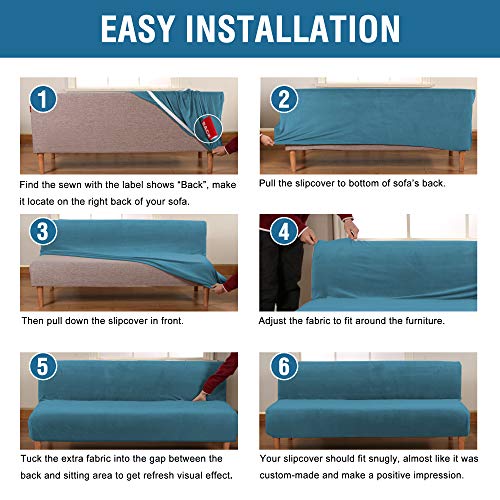 Real Velvet Futon Cover Armless Sofa Covers Sofa Bed Covers Stretch Futon Couch Cover Sofa Slipcover Furniture Protector Feature Thick Soft Cozy Velvet Fabric Form Fitted Stay In Place, Peacock Blue #TOP5