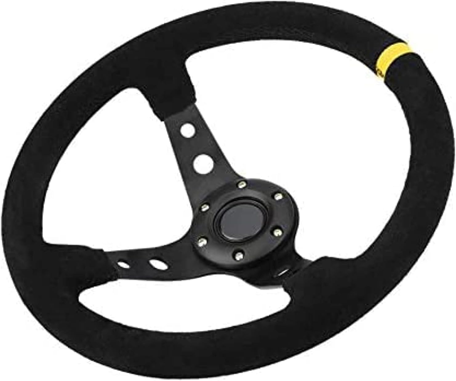 Steering Wheel, 350mm Deep Dish 6 Bolt For JDM Sport Racing Steering Wheel Suede Horn Button US Included, Cable, Wrench 14in (Black Yellow)