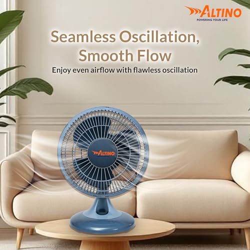 Image of Altino Premuim Powerful Oscillation Table Fan for Home & Office| High Air Delivery| Anti-Dust Decorative Star Rated Table Fan | 3 Speeds | Easy to Clean, 1 Yr Warranty (Black & Grey, 12 Inch)