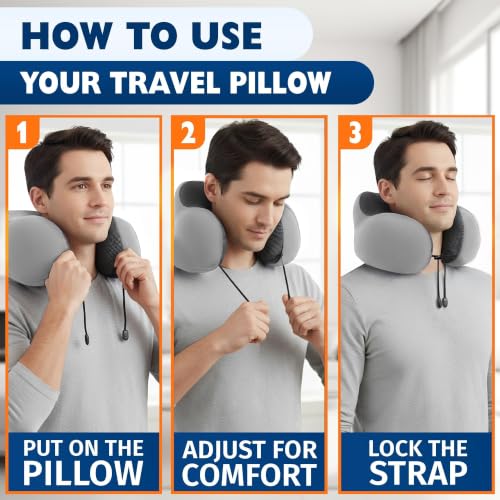 Image of Travel Neck Pillow for Airplane, 100% Memory Foam 11.4 inch x 5.5 inch