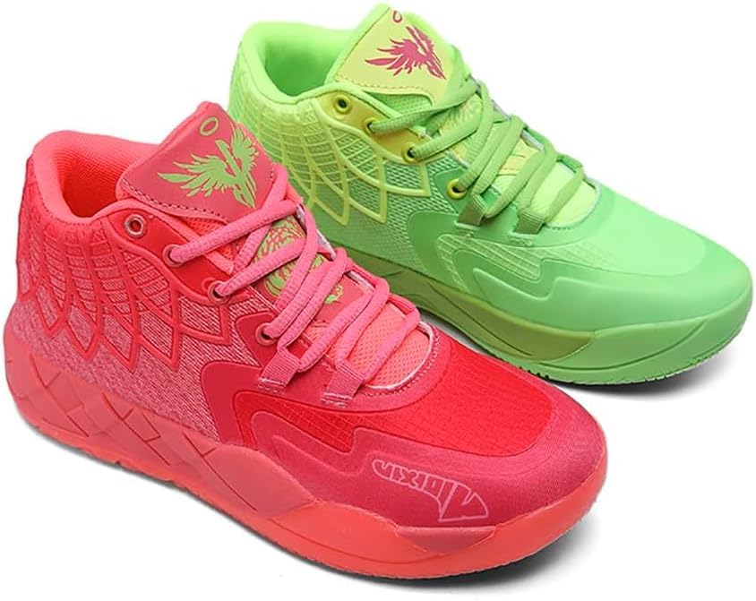 Zapatillas de baloncesto for hombre, de malla transpirable, amortiguación que absorbe los golpes, tracción multidireccional, antideslizantes, resistentes al desgaste, for entrenamiento(Red and Green,4