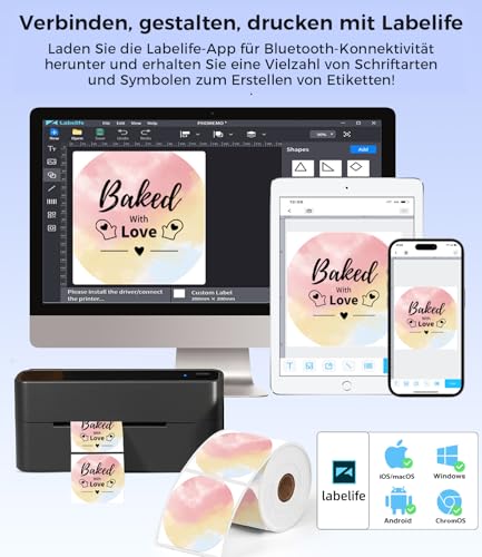Phomemo Bluetooth Etikettendrucker, DHL Thermodrucker 4x6 Ettikettendrucķer, Bluetooth Etikettiergerät Label Printer für Barcode, Amazon, Etsy, Shopify, DHL, GLS, UPS, FedEx, Ohne Tinte, 241BT Schwarz
