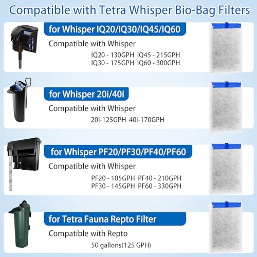 Image of 12 Large Filter Cartridges Compatible with Tetra Whisper Bio-Bag Filter Cartridges Large, for Whisper 20i 40i, IQ20 /30 /45 /60,PF20 /30 /40 /60 and Repto Filter, for Large Aquarium Filter Cartridge