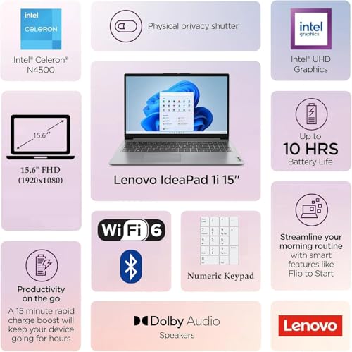 Lenovo 2026 IdeaPad Laptop for Student & Home, 15.6 inch with Office 365, 8GB RAM, 256GB SSD, 500GB External HDD Intel Dual Core, WiFi 6, Windows 11, Long Battery Life, Essential Laptop - Image 3