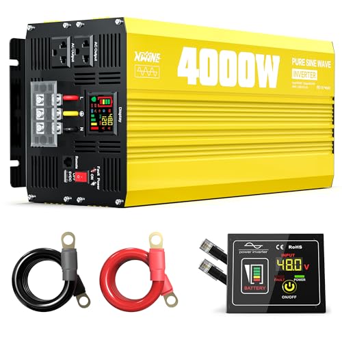 Image of XWJNE 4000W Pure Sine Wave Power Inverter 48V DC to 120V AC Converter with LED Display and Remote Controller for Home, RV, Truck, Off-Grid Solar Power