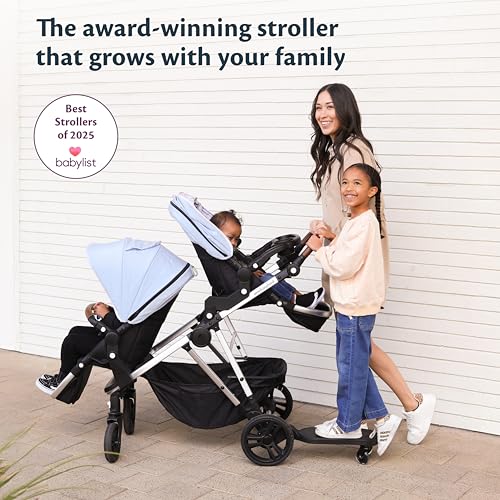 Mockingbird Single-to-Double Stroller 2.0 - Convertible Full-Size Baby Stroller for 1, 2 or 3 Kids - Includes Cup Holder - Black - Image 3