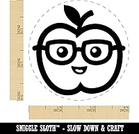 Vista 8 de Cute Kawaii Apple Smart with Glasses Self-Inking Rubber Stamp Ink Stamper for Stamping Crafting Planners - 1 Inch Medium - Lime Green Ink