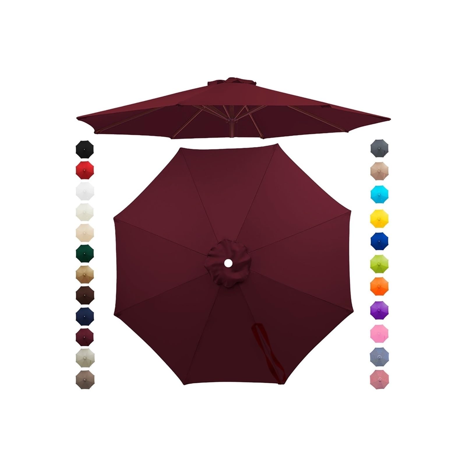 Chinimon Replacement Parasol Canopy 2m/2.5m/2.7m/3m/3.5m, 6/8 Arms Garden Parasol Cover for Yard Beach (Wine Red, 2.5m/6-Ribs) — image 1