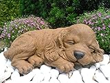 STEINFIGUREN SPICKER Steinfigur Hund schlafend 153/2, Gartenfigur Steinguss Tierfigur Braun Patina