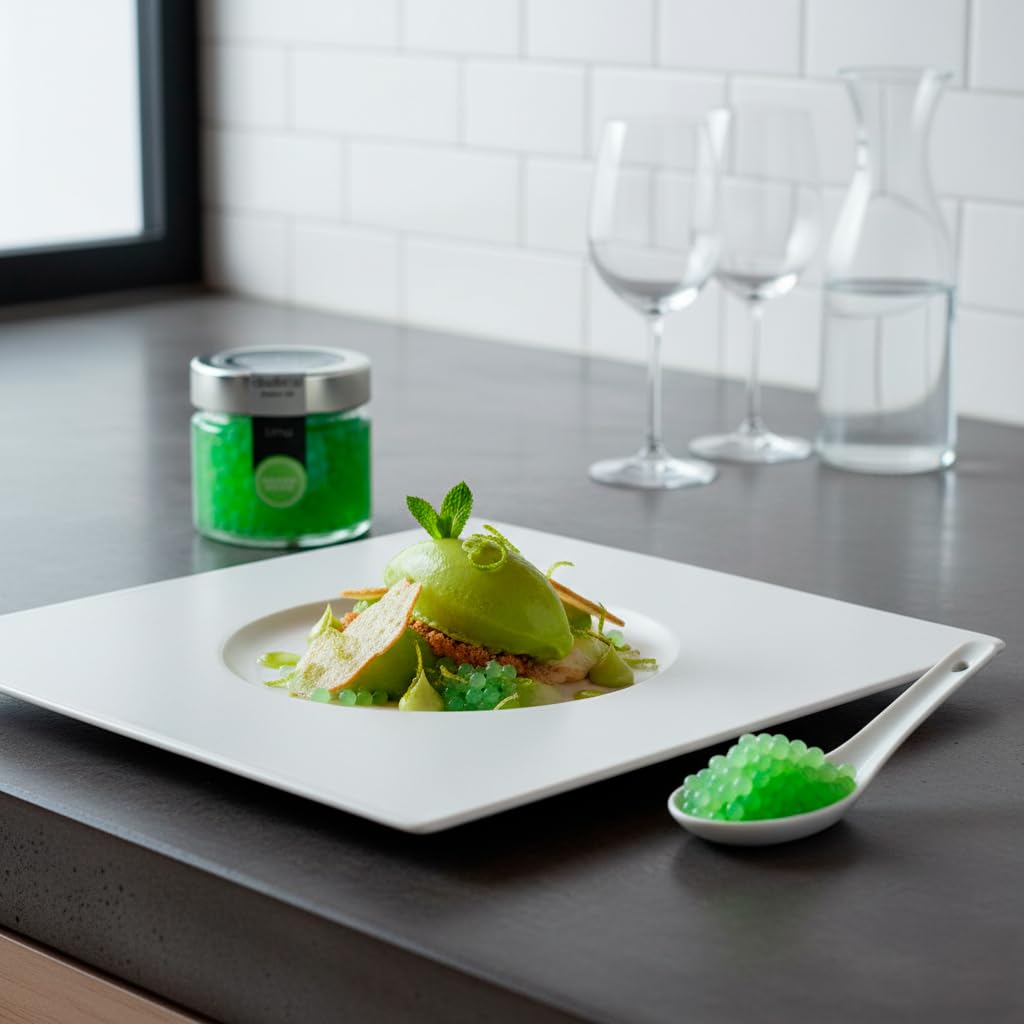 Esferificaciones de sabores. Esferas de Lima. Perlas elaboradas con lima seleccionada. Pack de 3 botes x 80grs cada uno. Perlas de Lima para combinar en sus creaciones culinarias. Productos Gourmet.