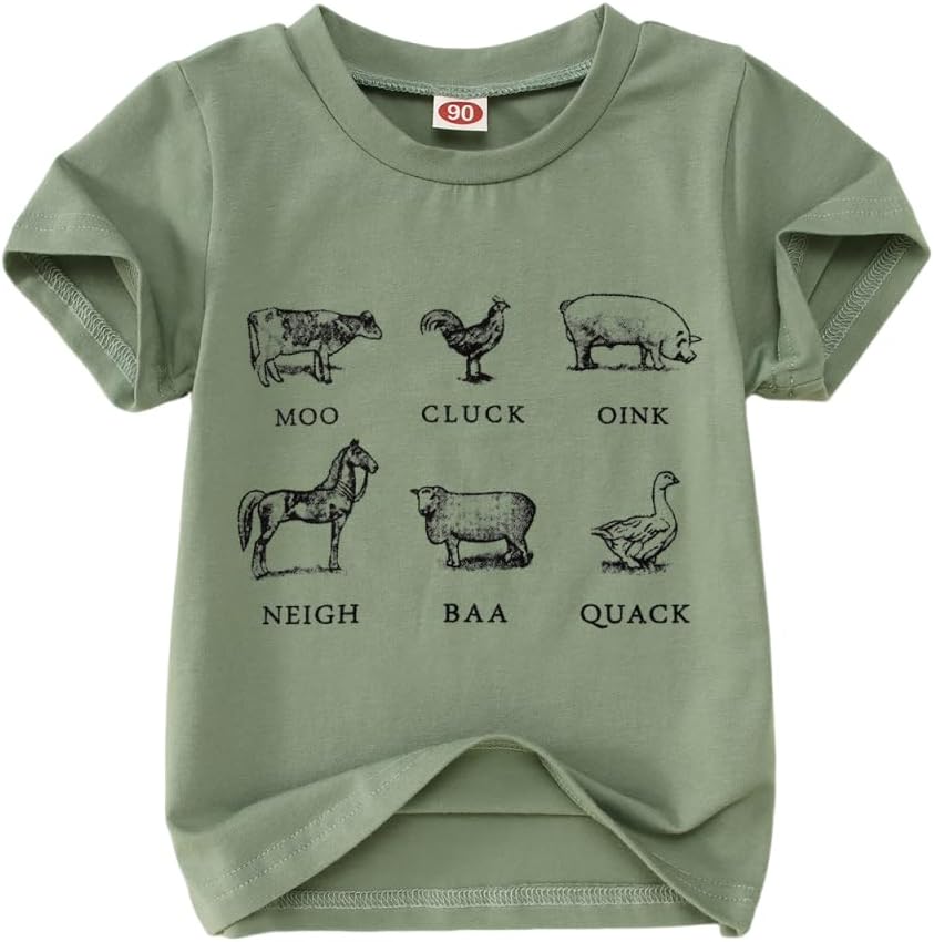 MODNTOGA Baby Boy Farm Shirt Short Sleeve Animals Graphic T-Shirt Kids Boy Cow Tops Toddler Funny Letter Print Tees