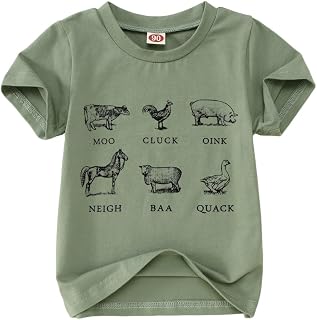 Farm Animal Shirt Toddler Boys Funny Graphic Tees Kids Cowboy Western Wear | Vintage Toddler Farm Shirt, Cute Country Farmer Outfit, Animal Sounds Short Sleeve T-Shirt, Cow Horse Print Baby Boy Clothes