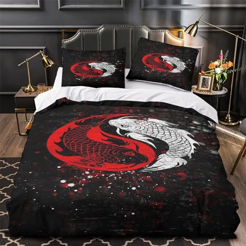 Housse de couette poisson koi 3d king en microfibre抗皱易打理拉链款面料 - 4