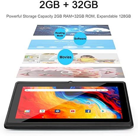 Haehne Tablet 7 Inch Android 10, 7 Inch Tablet PC GMS, WIFI Tablet with Quad Core, 2GB RAM 32GB ROM, Dual Camera, 2500mAh, 1024 x 600 HD Display Screen, WiFi, Bluetooth,Black