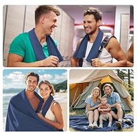 Mikrofaser Handtuch 3er Set - Groß 200*100cm & 2 Klein 80×40cm, Schnelltrocknend Microfaser Sporthandtuch, für Reisehandtuch, Badetuch, Fitness & Sport Handtücher und Strandtuch (Marineblau) – Ansicht 3