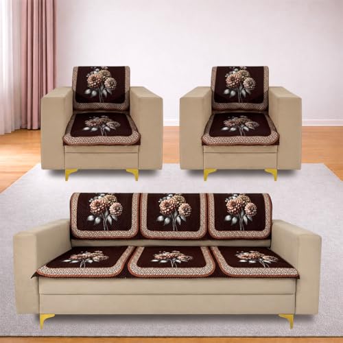 Image of Homerz 'Brooklyn Series' Premium Sofa Cover | Quilted Floral Design | Non-Slip Washable Sofa Protector | Soft Anti Slip Fabric (Brown, 5 (3+1+1) Seater, Seat Cover with Backrest)