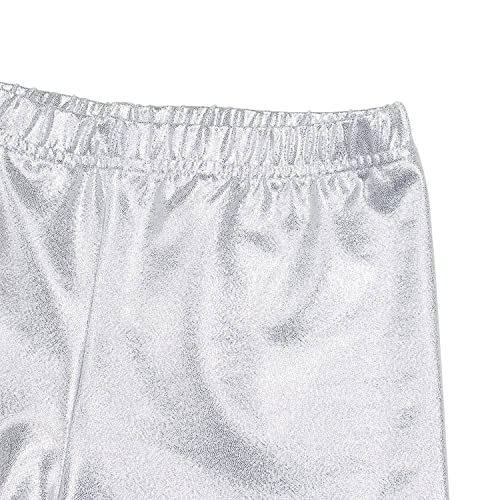 Modafans 2 Pack Girls Athletic Shorts Kids Sparkle Dance Shorts Metallic Hotpants Tumbling Gymnastics Glitter Shorts With Wristband Sliver,6-7 Years #TOP4