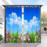ANHOPE Indoor Outdoor Curtains Grommet Top and Bottom Windproof Waterproof Outside Curtains Spring Flowers Grasses Print Pattern Privacy Drapes for Patio Pergola Porch 2 Panels 54 x 108 Inch