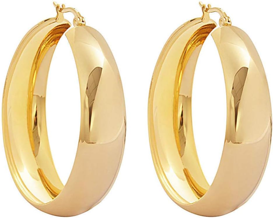 Lead-free Hypoallergenic Wide Large Rounded Hoop Earrings with Click-Top
