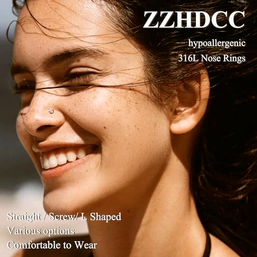 15Pcs 20G Nose Rings Surgical Steel Nose Studs 18G L Shaped Nose Stud Gold Nose Ring Stud CZ Opal Nose Ring Heart Cute L Shape Star Nose Piercing for Women Men4