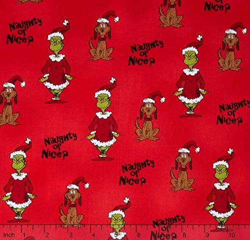 Grinch and Max on Red Fabric by The Yard from The Grinchs Wonderland for How The Grinch Stole Christmas 6 by Dr Seuss