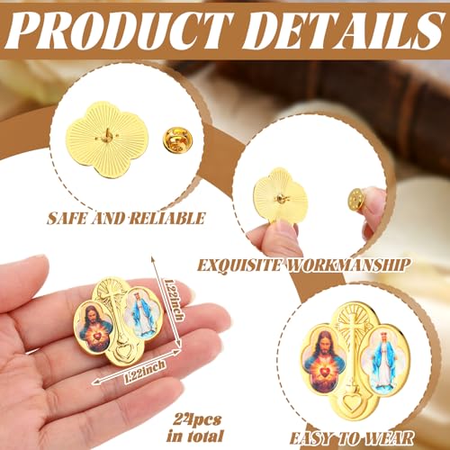 Image of Yinkin 24 Pcs Catholic Pins First Communion Lapel Pins Gold Toned Gifts Bulk Minister Catholic Religious Medal Christian Jewelry First Holy Communion Gifts Inspirational Spiritual Stuff