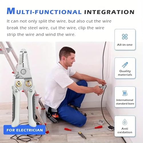 Image of All in 1 Multifunction Stainless Steel Wire Stripper /Wire Crimping Tool, Wire Cutter, Wire Crimper, Cable Stripper, Wiring Tools and Multi-Function Hand Tool (Grey) (Wire Stripper)