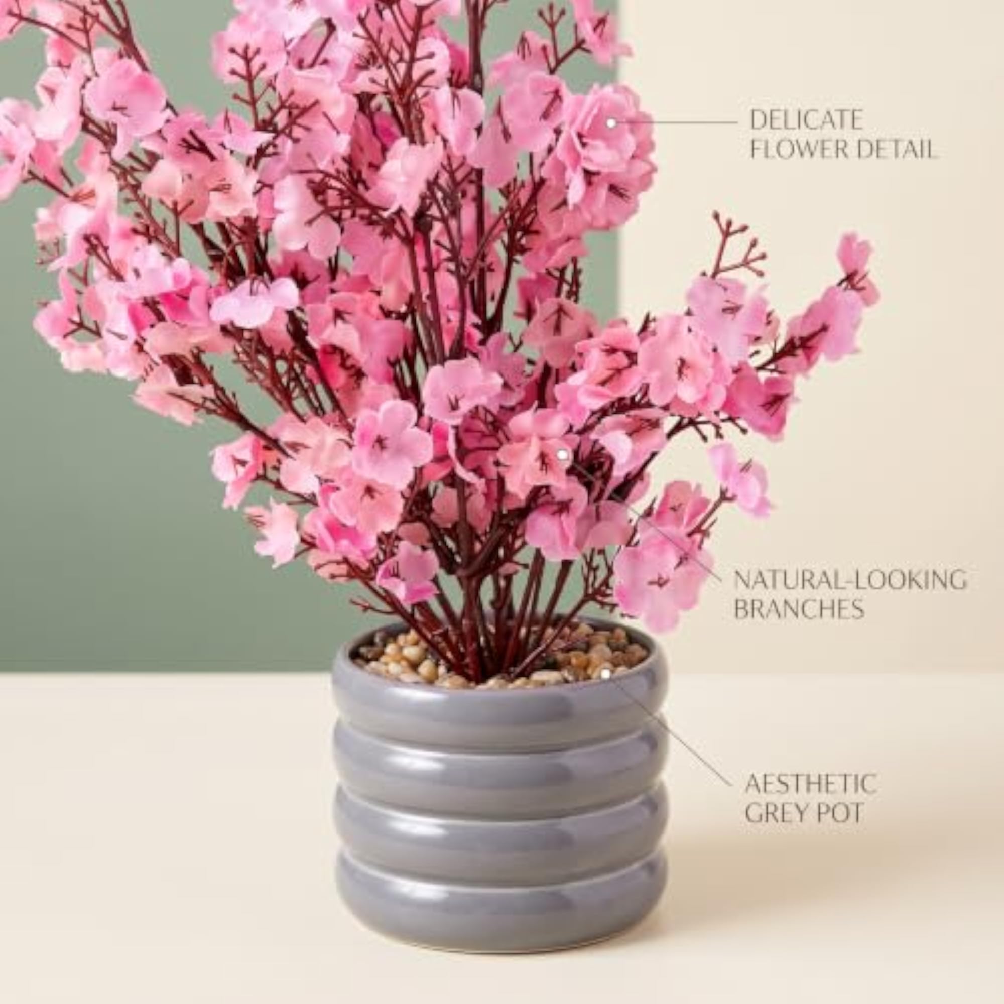 Artificial Pink Flowering Plant with Aesthetic Grey Pot